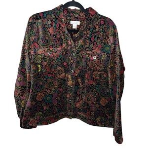 CHRISTOPHER & BANKS / vintage multicolored floral cottagecore velvet jacket / XL